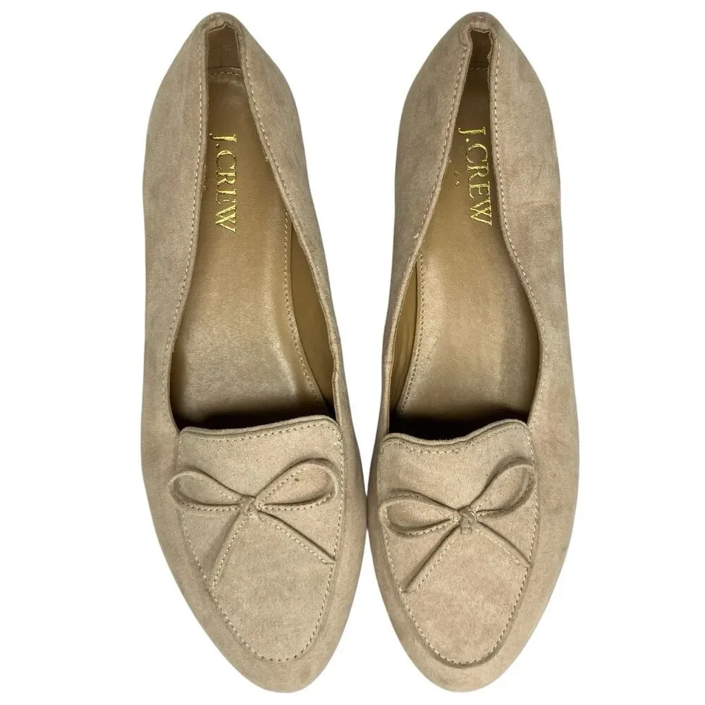 J Crew Shoes Womens‎ 7 Beige Faux Suede Bow Loafers Ballet Flats Feminine